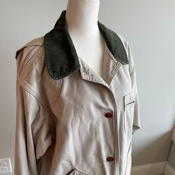 L.L. Bean Men's Large Vintage Tan Barn Jacket Corduroy Collar Chore Coat READ - Picture 3 of 8